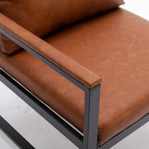 English Elm A&A Modern Faux Leather Accent Chair with Sleek Black Metal Frame, Compact Stylish Sofa for Home Orange W114342370