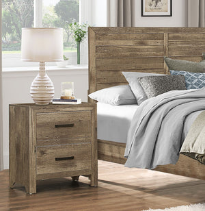English Elm Bedroom Weathered Pine Nightstand with 2 Drawers, Faux Wood Plank Veneer, Black Nickel Bar Handles, 24" x16.5" x27.5" B01151366