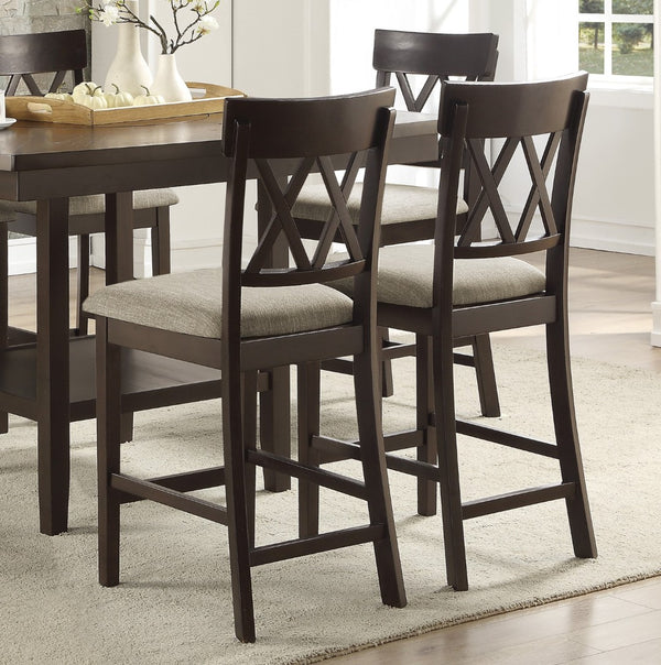 English Elm Dark Brown Mindy Veneer Counter Dining Set Lazy Susan Table Six Cross Back Chairs B011S00573