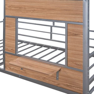 English Elm Metal Twin Loft Bed with Playhouse Roof Window Guardrails and Ladder for Kids LP000801AAN