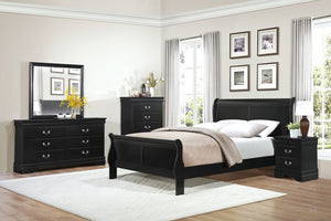 English Elm Black Allura Queen Bed with LED Backlit Tufted Headboard, Beveled Mirror Frame, Faux Alligator Embossed Panels Black 64.25 L x 28.75 W x 5.75 H B011S00160