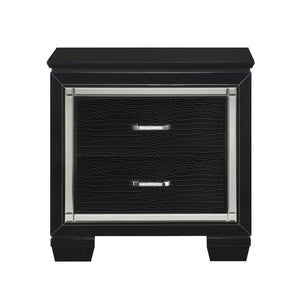 English Elm Glamourous mirrored nightstand with alligator-embossed fronts, crystal hardware and beveled trim Black 31 L x 20 W x 31.5 H B01151365