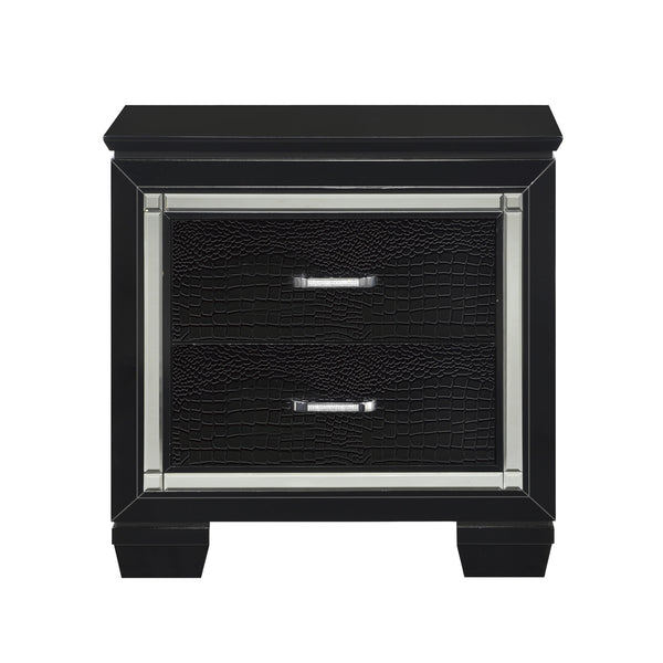 English Elm Glamourous mirrored nightstand with alligator-embossed fronts, crystal hardware and beveled trim Black 31 L x 20 W x 31.5 H B01151365