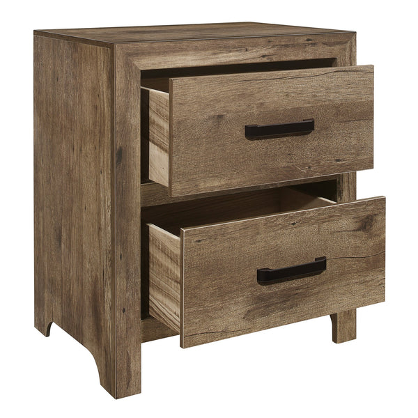 English Elm Bedroom Weathered Pine Nightstand with 2 Drawers, Faux Wood Plank Veneer, Black Nickel Bar Handles, 24" x16.5" x27.5" B01151366