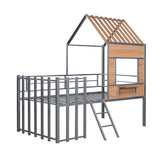 Hearth and Haven Zest Twin Size House-Shaped Loft Bed with Roof, Window, High Guardrail and Low Ladder, Silver LP000801AAN