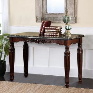 English Elm Traditional Espresso Solid Wood Sofa Table with Faux Marble Top, Intricate Carved Legs, 48"L x 18"W B01151377