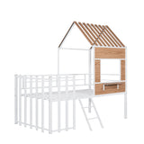 Hearth and Haven Zest Twin Size House-Shaped Loft Bed with Roof, Window, High Guardrail and Low Ladder, White LP000801AAK