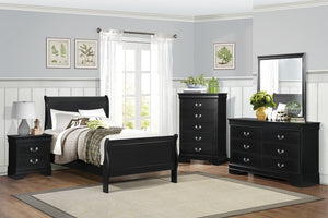 English Elm 1pc Mayville Full Size Sleigh Bed with Burnished Finish, Louis Philippe Inspired Elegance for Classic Bedrooms Black 50 L x 28.5 W x 6.25 H B011S01760