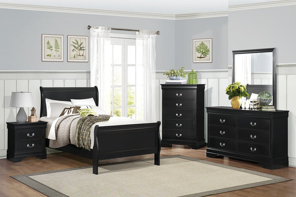 English Elm 1pc Mayville Full Size Sleigh Bed with Burnished Finish, Louis Philippe Inspired Elegance for Classic Bedrooms Black 50 L x 28.5 W x 6.25 H B011S01760