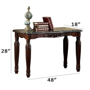 English Elm Traditional Espresso Solid Wood Sofa Table with Faux Marble Top, Intricate Carved Legs, 48"L x 18"W B01151377