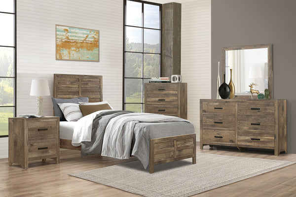 English Elm Weathered pine full bed with modern linear headboard and rustic faux wood veneer for cozy charm Brown Mix 45 L x 36.5 W x 5.25 H B011S01798