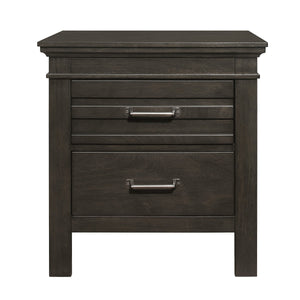 English Elm Transitional Charcoal Gray Nightstand with Okume Veneer, Center Glide Drawers & Fixed Pulls – 24x16x25" B01151369