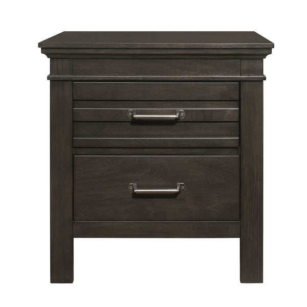English Elm Transitional Charcoal Gray Nightstand with Okume Veneer, Center Glide Drawers & Fixed Pulls – 24x16x25" B01151369
