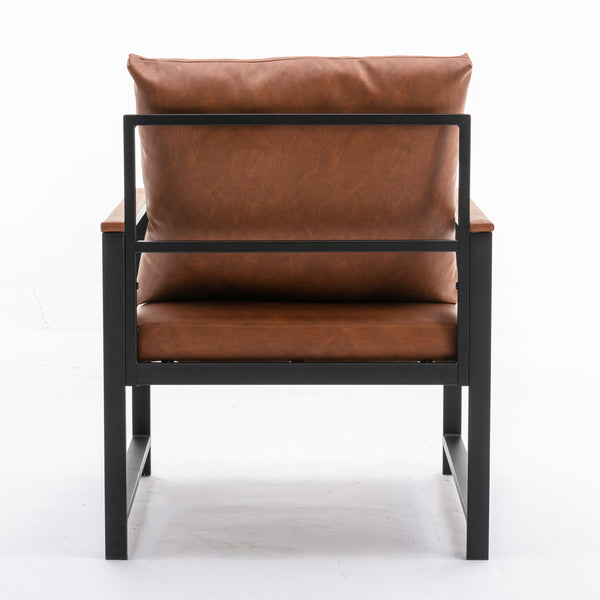 English Elm A&A Modern Faux Leather Accent Chair with Sleek Black Metal Frame — Stylish Compact Living Seat Orange W114342370