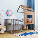 Hearth and Haven Zest Twin Size House-Shaped Loft Bed with Roof, Window, High Guardrail and Low Ladder, Silver LP000801AAN