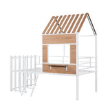 Hearth and Haven Zest Twin Size House-Shaped Loft Bed with Roof, Window, High Guardrail and Low Ladder, White LP000801AAK