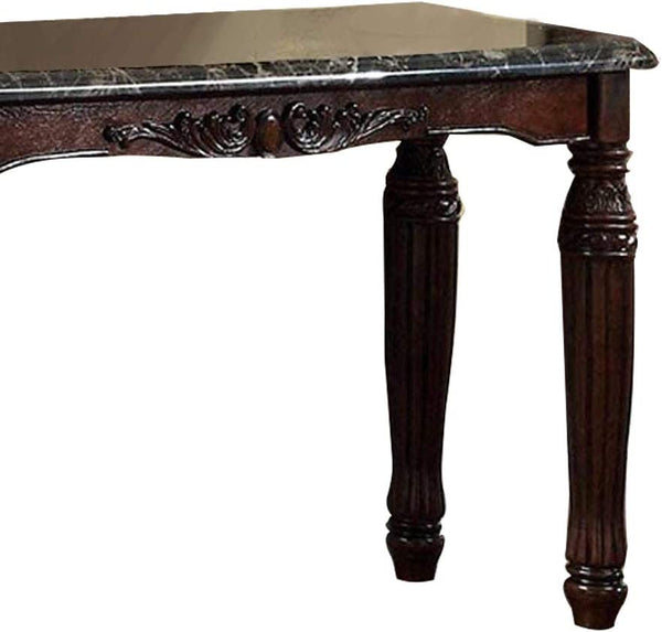 English Elm Traditional Espresso Solid Wood Sofa Table with Faux Marble Top, Intricate Carved Legs, 48"L x 18"W B01151377
