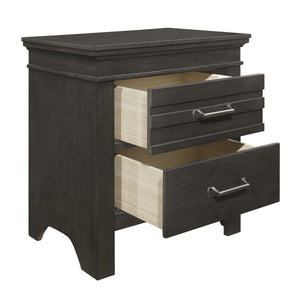 English Elm Transitional Charcoal Gray Nightstand with Okume Veneer, Center Glide Drawers & Fixed Pulls – 24x16x25" B01151369