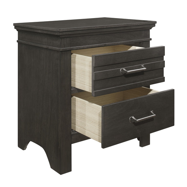 English Elm Transitional Charcoal Gray Nightstand with Okume Veneer, Center Glide Drawers & Fixed Pulls – 24x16x25" B01151369