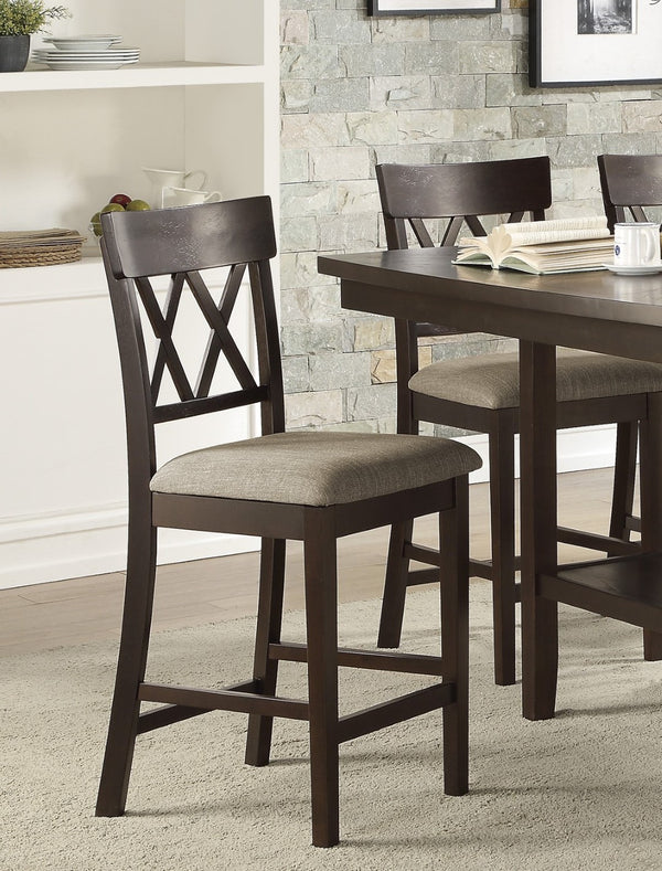English Elm Dark Brown Mindy Veneer Counter Dining Set Lazy Susan Table Six Cross Back Chairs B011S00573