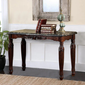 English Elm Traditional Espresso Solid Wood Sofa Table with Faux Marble Top, Intricate Carved Legs, 48"L x 18"W B01151377