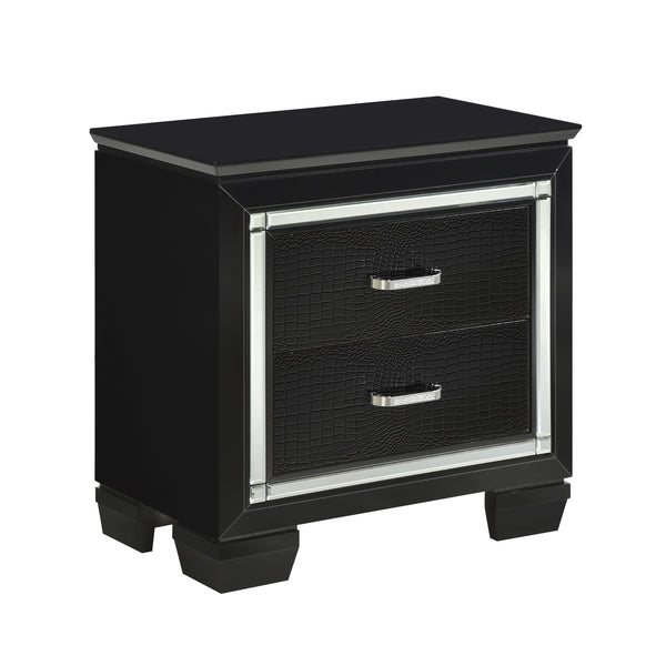 English Elm Glamourous mirrored nightstand with alligator-embossed fronts, crystal hardware and beveled trim Black 31 L x 20 W x 31.5 H B01151365