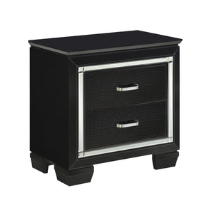 English Elm Glamourous Black Finish 1 Piece Nightstand 2X Dovetail Drawers Faux Alligator Embossed Fronts Bedroom Furniture