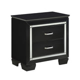 Black Finish Nightstand with 2 Dovetail Drawers & Alligator Embossed Fronts