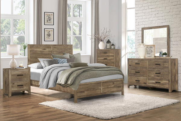 English Elm Weathered pine full bed with modern linear headboard and rustic faux wood veneer for cozy charm Brown Mix 60.5 L x 34.75 W x 5.25 H B011S01797