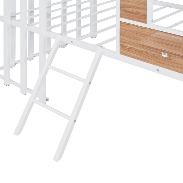 English Elm Metal Twin Loft Bed with Playhouse Roof Window Guardrails and Ladder for Kids LP000801AAK