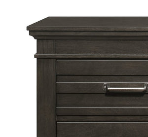 English Elm Transitional Charcoal Gray Nightstand with Okume Veneer, Center Glide Drawers & Fixed Pulls – 24x16x25" B01151369