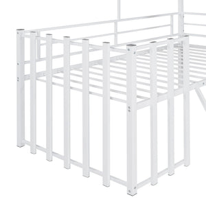 English Elm Metal Twin Loft Bed with Playhouse Roof Window Guardrails and Ladder for Kids LP000801AAK