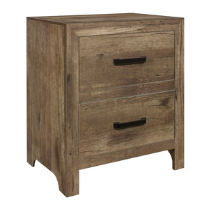 English Elm Bedroom Weathered Pine Nightstand with 2 Drawers, Faux Wood Plank Veneer, Black Nickel Bar Handles, 24" x16.5" x27.5" B01151366