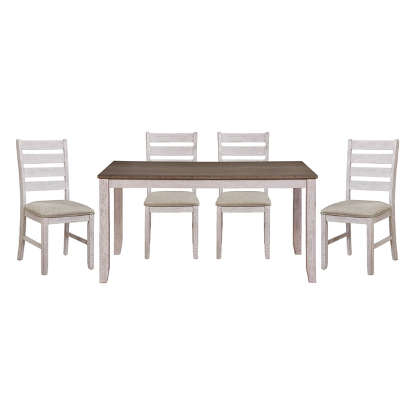 English Elm Grayish Casual 5-Piece Dining Set With Rectangular Table & 4 Upholstered Side Chairs In Two-Tone Finish B011S00195