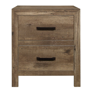 English Elm Bedroom Weathered Pine Nightstand with 2 Drawers, Faux Wood Plank Veneer, Black Nickel Bar Handles, 24" x16.5" x27.5" B01151366