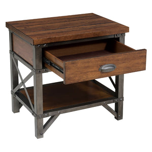 English Elm Unique Style Two-Tone Finish Nightstand Of Drawer Shelf Metal Finished Brackets Industrial Design Bedroom Furniture