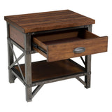 Two-Tone Finish Nightstand with Drawer Shelf, Metal Brackets - Industrial Bedroom Furniture