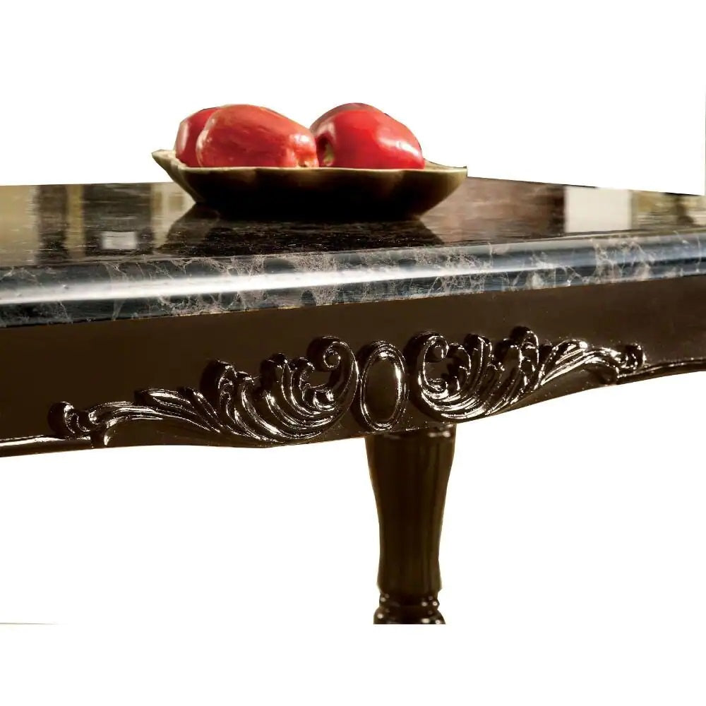English Elm Traditional Espresso Solid Wood Sofa Table with Faux Marble Top, Intricate Carved Legs, 48"L x 18"W B01151377
