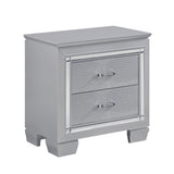 English Elm Glamourous Silver Finish 1 Piece Nightstand 2X Dovetail Drawers Faux Alligator Embossed Fronts Bedroom Furniture