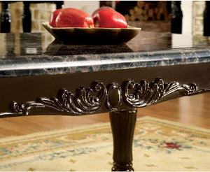 English Elm Traditional Espresso Solid Wood Sofa Table with Faux Marble Top, Intricate Carved Legs, 48"L x 18"W B01151377