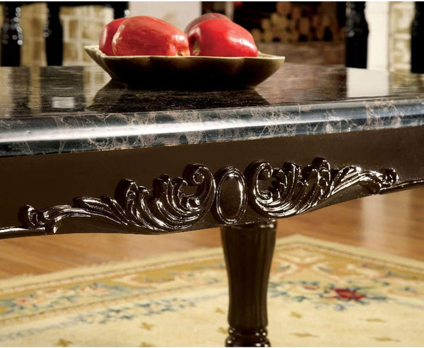 English Elm Traditional Espresso Solid Wood Sofa Table with Faux Marble Top, Intricate Carved Legs, 48"L x 18"W B01151377