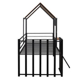 Hearth and Haven Zest Twin Size House-Shaped Loft Bed with Roof, Window, High Guardrail and Low Ladder, Black LP000801AAB