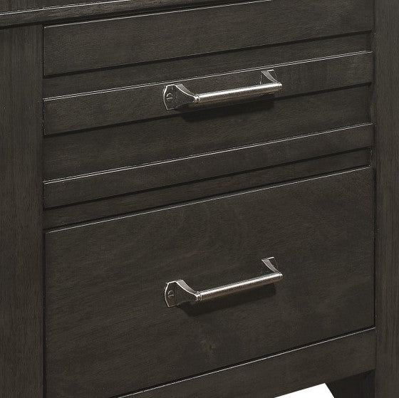 English Elm Transitional Charcoal Gray Nightstand with Okume Veneer, Center Glide Drawers & Fixed Pulls – 24x16x25" B01151369
