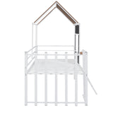 Hearth and Haven Zest Twin Size House-Shaped Loft Bed with Roof, Window, High Guardrail and Low Ladder, White LP000801AAK