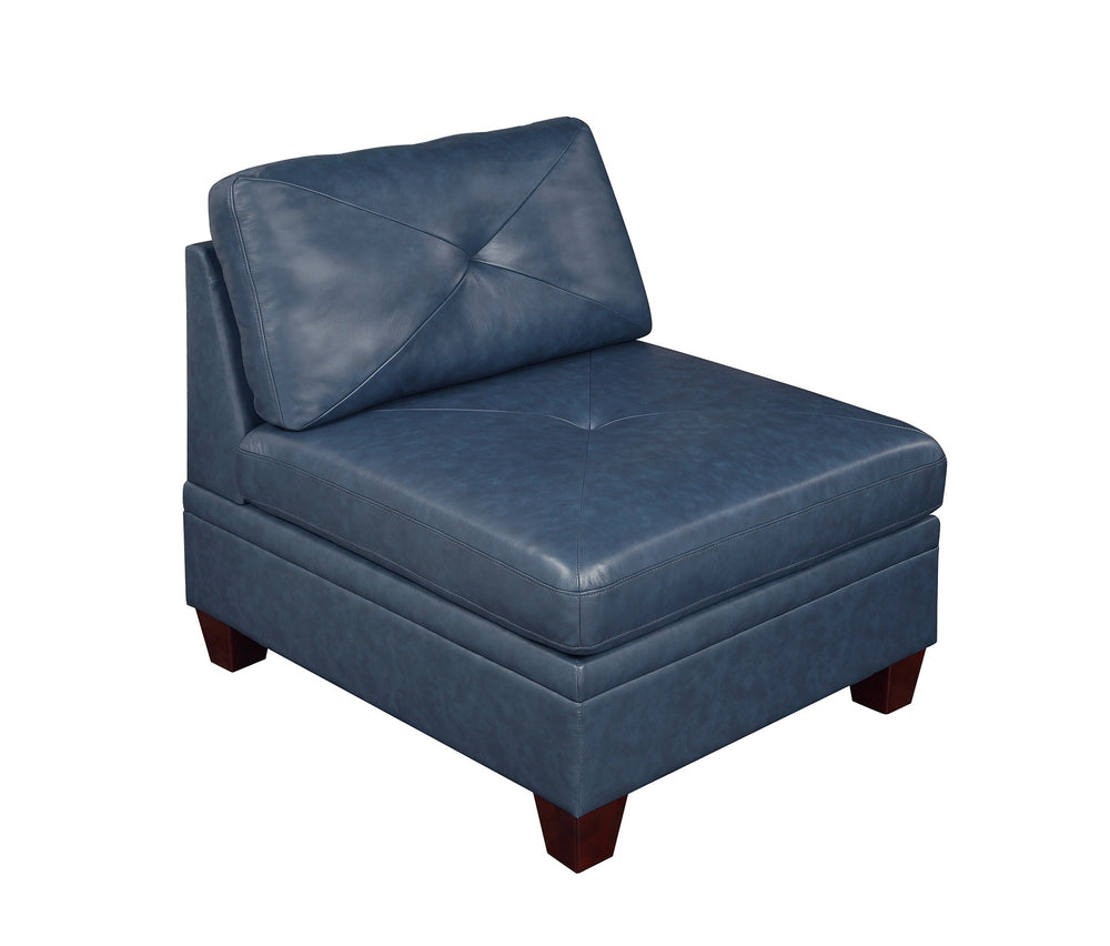 English Elm Contemporary Ink Blue Genuine Leather Armless Chair - Tufted Seat, Top-Grain Comfort, Wood Legs B01151379