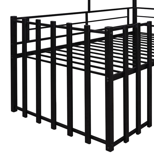 English Elm Metal Twin Loft Bed with Playhouse Roof Window Guardrails and Ladder for Kids LP000801AAB
