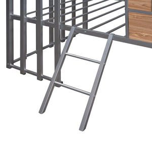 English Elm Metal Twin Loft Bed with Playhouse Roof Window Guardrails and Ladder for Kids LP000801AAN