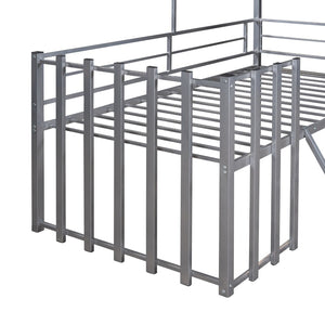 English Elm Metal Twin Loft Bed with Playhouse Roof Window Guardrails and Ladder for Kids LP000801AAN