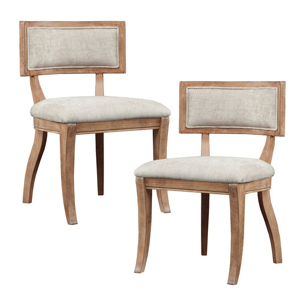 English Elm Dining Chair Marie Set of 2 - Curved Back Wire Brushed Birch Finish, White Ceruse, Upholstered Comfort B03549044