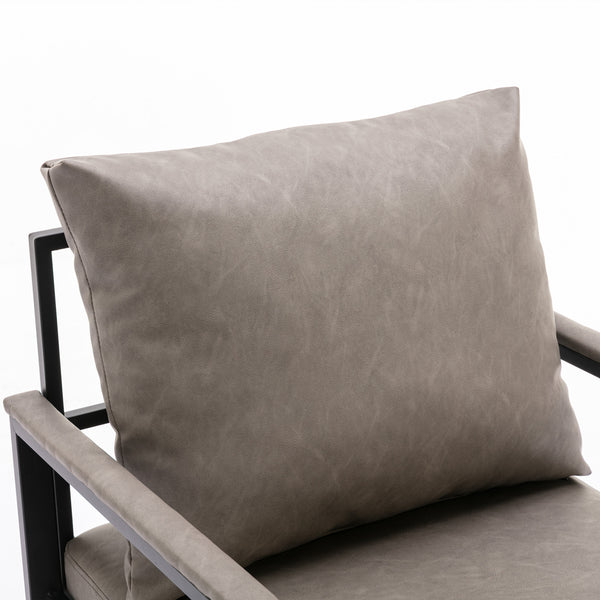 English Elm A&A Modern Faux Leather Accent Chair with Sleek Black Metal Frame — Stylish Compact Living Seat Gray W114342369